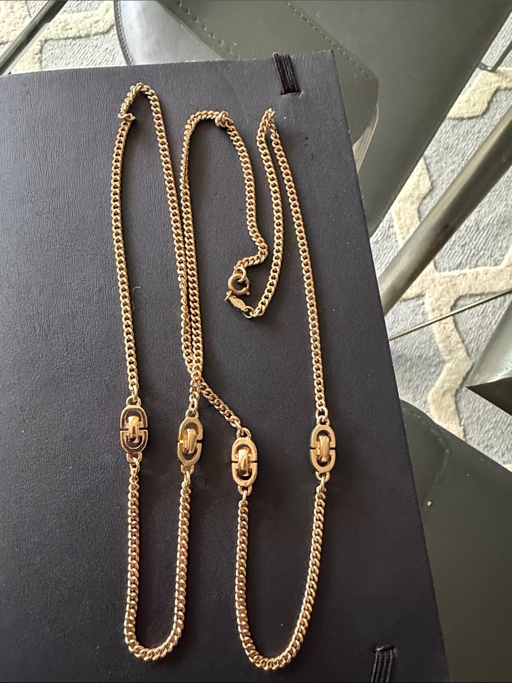 Christian Dior Gold Chain Necklace with Interlocking Link Accents